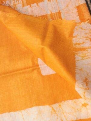 Yellow-and-off-White-Batik-cotton-Linen-summer-Saree