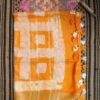 Yellow-and-off-White-Batik-cotton-linen-Sari at Shilphaat.com