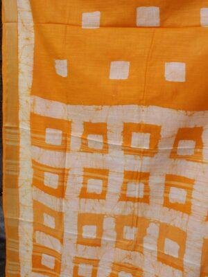 Yellow-and-off-White-Batik-dyed-Linen-Sari