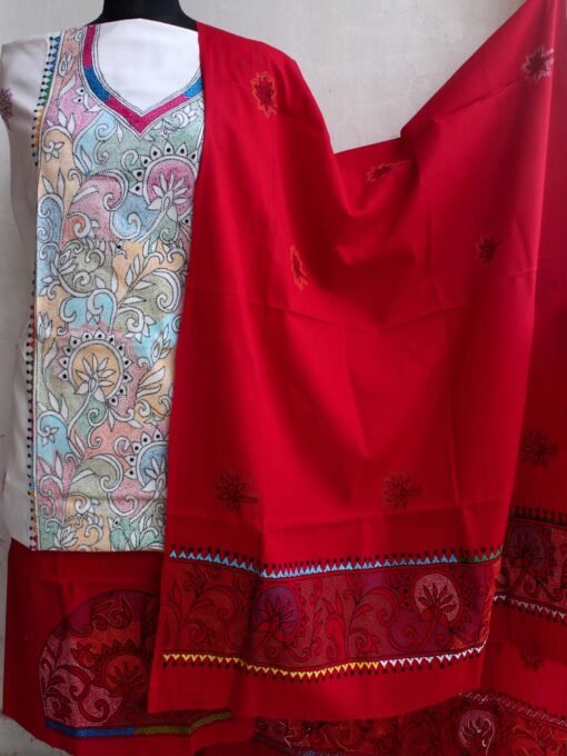 white-and-red-Kanthawork-cotton-dress-material