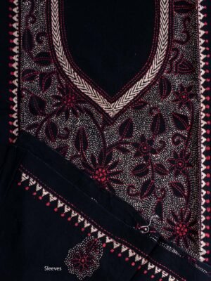 Black-Kantha-handembroidered-cotton-ladies-Kurta-fabric