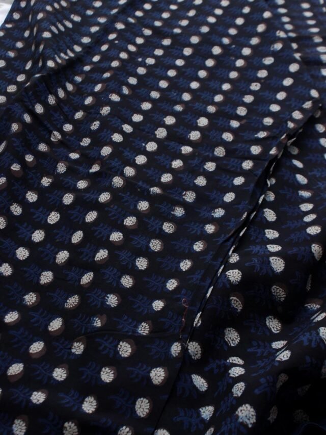 Black-and-indigo-block-printed-cotton-fabric at Shilphaat