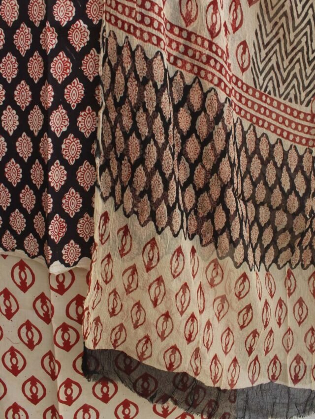 Black-and-red-Block-printed-pure-cotton-dress-material