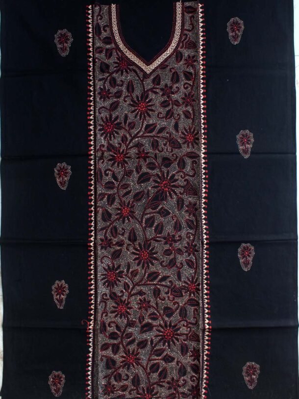 Black-nakshi-Kantha-embroidered-cotton-Kurta-fabric
