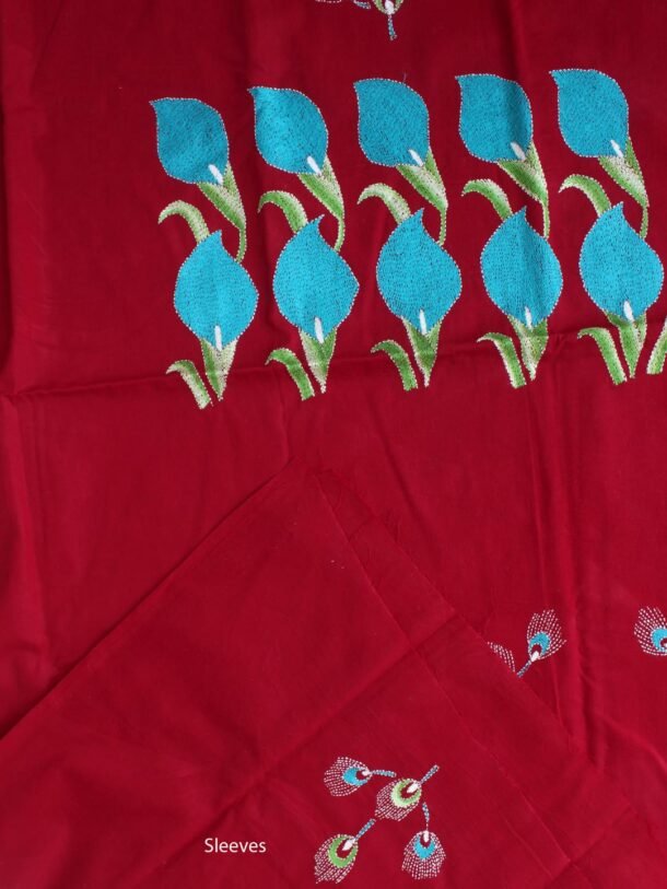 Blue-and-Maroon-nakshi-Kantha-cotton-Kurta-fabric