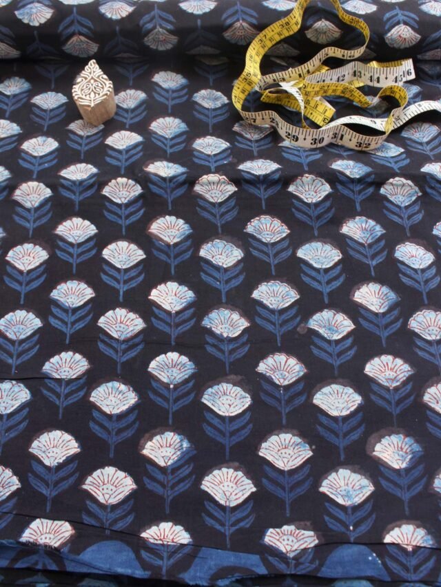 Indigo-and-Black-Bagru-Block-printed-cotton-shirt-fabric