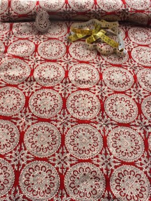 Madder-Red-floral-hand-block-printed-mul-cotton-kurta-fabric