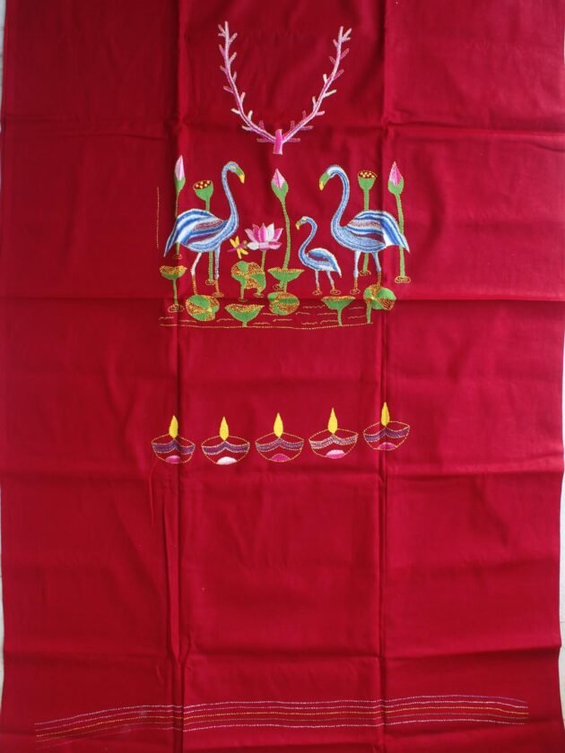 Maroon-Red-Kanthawork-cotton-Kurta-fabric
