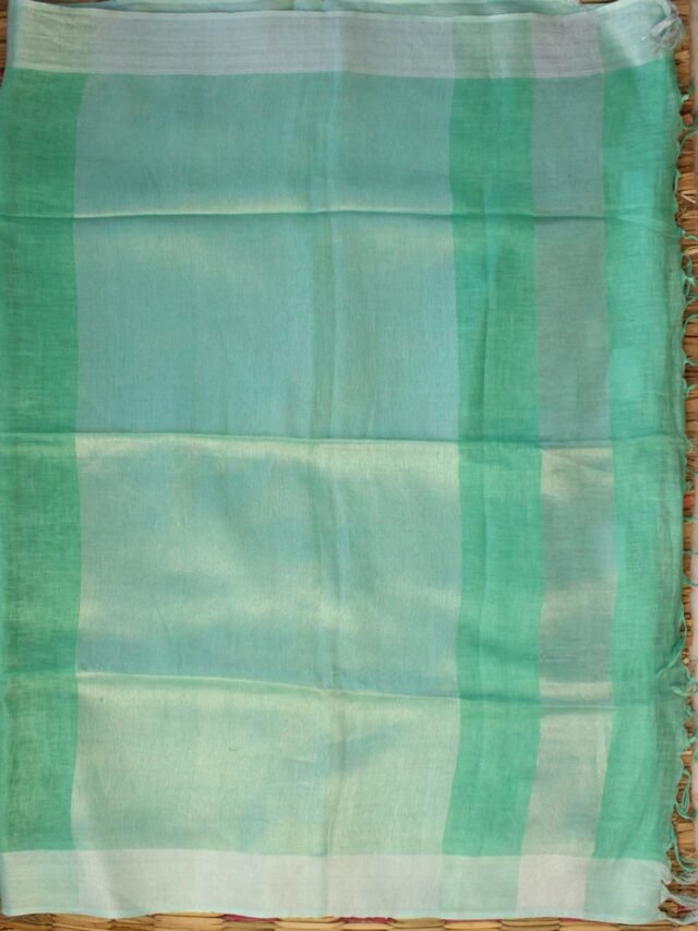 Mint-Green-silver-zari--pure-silken-linen-saree