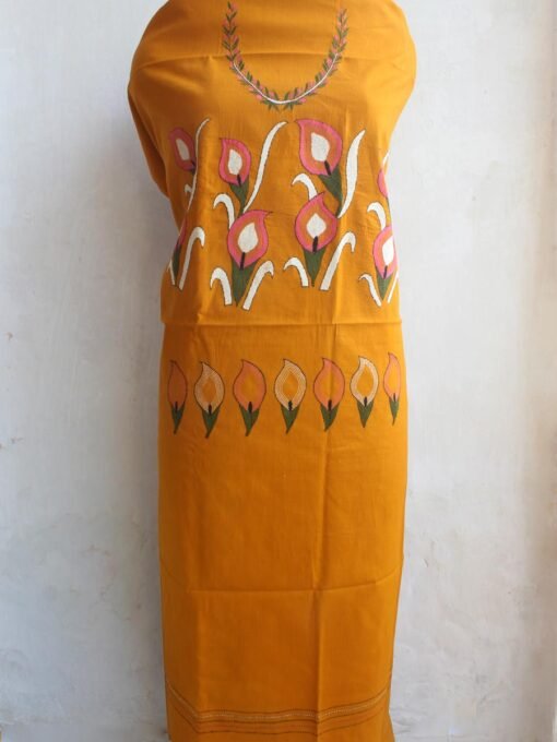 Mustard-Yellow-Kanthawork-cotton-ladies-Kurta-fabric
