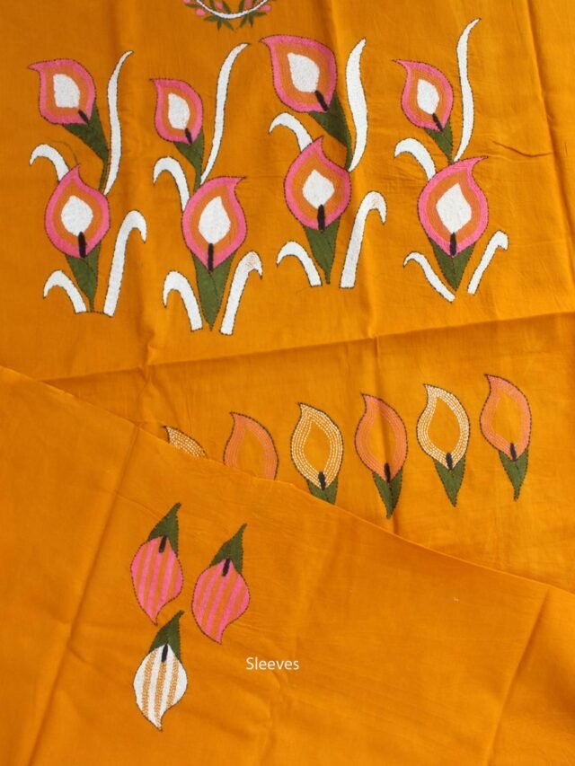 Mustard-yellow-nakshi-Kantha-cotton-Kurta-fabric