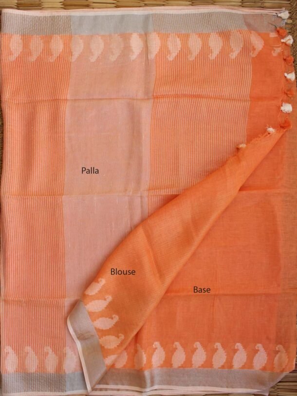 Pastel-Orange-Pure-Bhagalpur-Linen-Saree