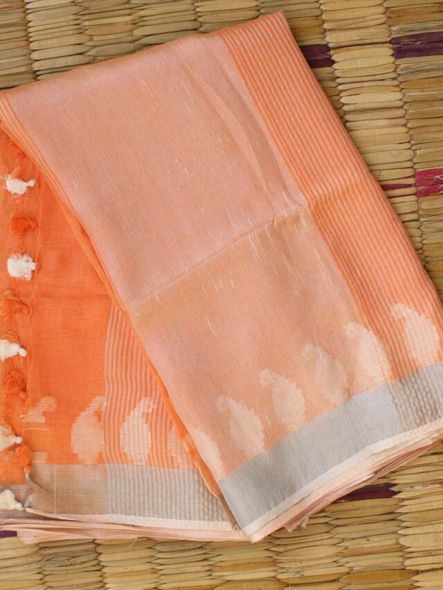 Pastel-Orange-Pure-Linen-Saree