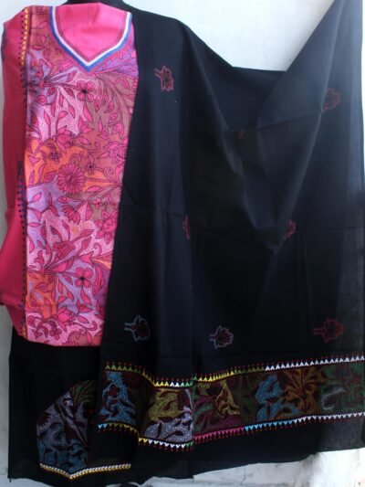 Pink-and-Black-Kanthawork-cotton-3pc ladies suit