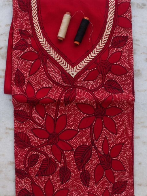 Red-Kantha-embroidered-cotton-Kurta-fabric