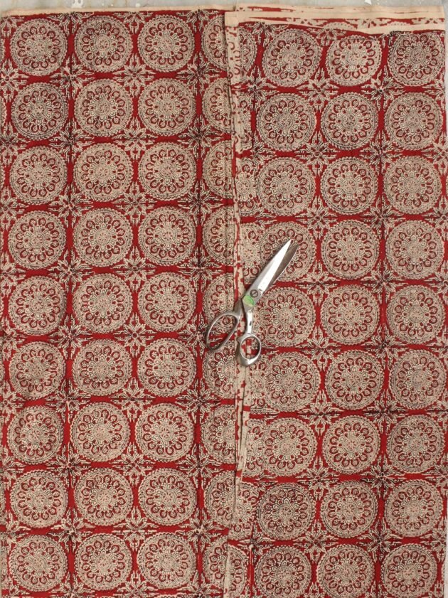 Red-and-off-white-block-printed-pure-cotton-kurta-fabric