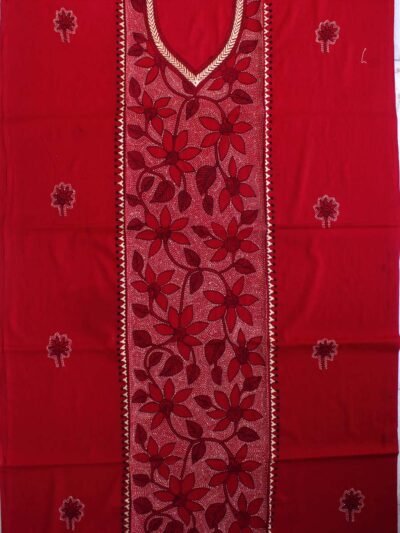 Red-nakshi-Kantha-embroidered-cotton-Kurta-fabric