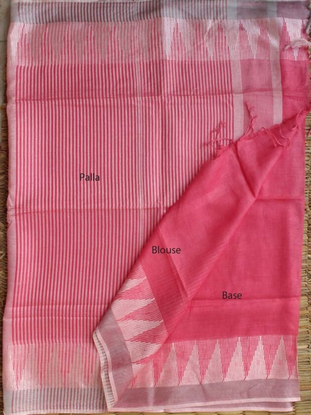 Rose-pink-Jamdani-Linen-Saree