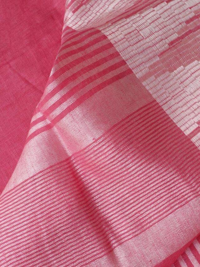 Rose-pink-Jamdani-pure-Linen-Sari at Shilphaat.com