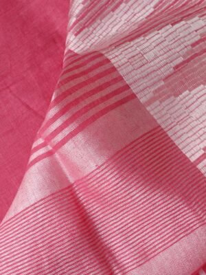 Rose-pink-Jamdani-pure-Linen-Sari