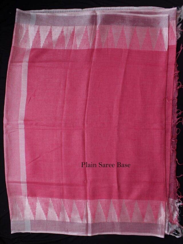 Rose-pink-and-silver-white-linen-matka-silk-saree at Shilphaat.com