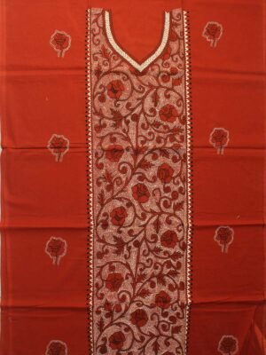 Rust-nakshi-Kantha-embroidered-cotton-Kurta-fabric
