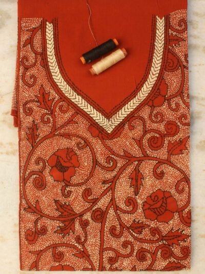 Rust-orange--Kantha-embroidered-cotton-Kurta-fabric