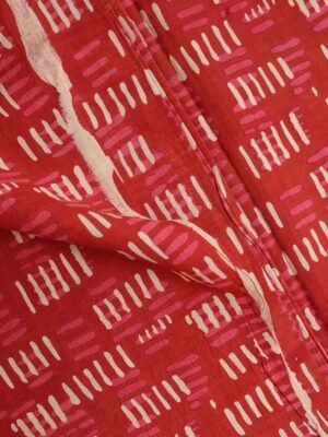Saffron-Red-block-printed-mul-cotton-kurta-fabric