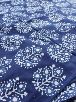 White-and-Indigo-Dabu-bagru-block-printed-mul-cotton-fabric at Shilphaat.com