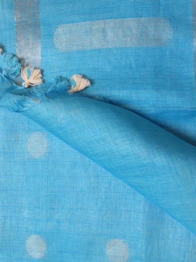 Firozi-Blue-zari-work-Pure-linen-summer-Saree
