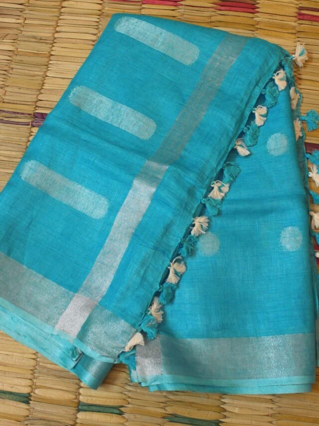 Firozi-Bluezari-work--Pure-soft-linen-saree