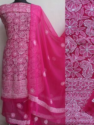 Fushia-Pink-georgette-chikankari-Dress-material