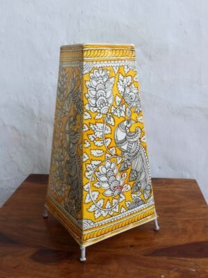 Yellow-and-white-peacocks--long-leather-table-lamp