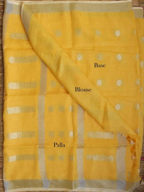 Yellow-zari-buti-Pure-bhagalpuri-linen-sari