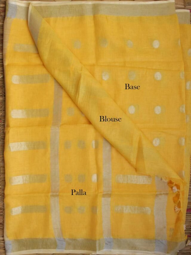 Yellow-zari-buti-Pure-bhagalpuri-linen-sari