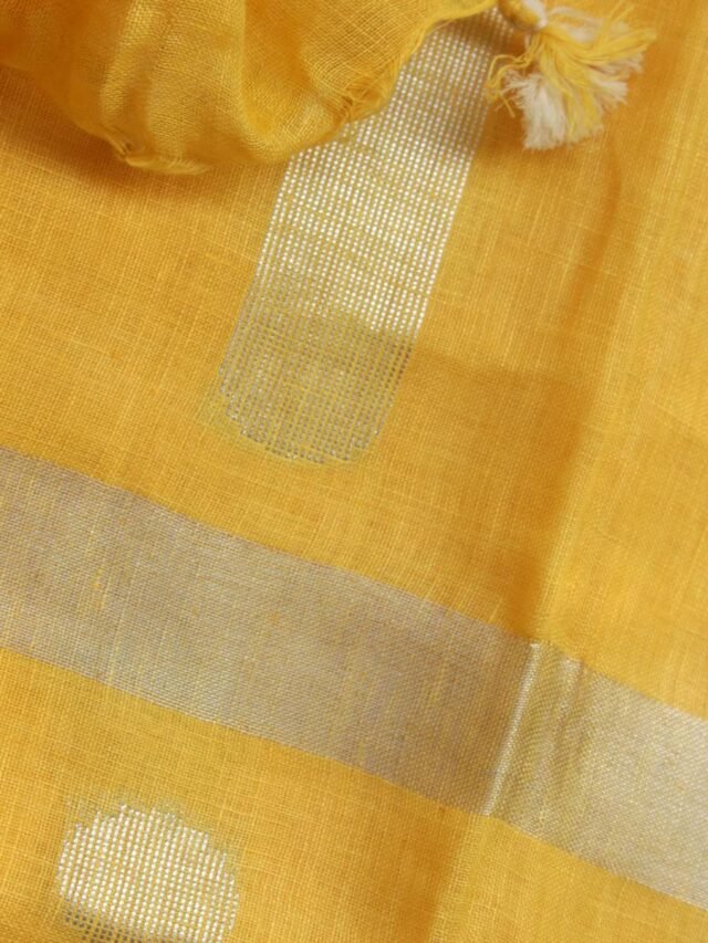 Yellow-zari-buti-Pure-linen-summer-saree