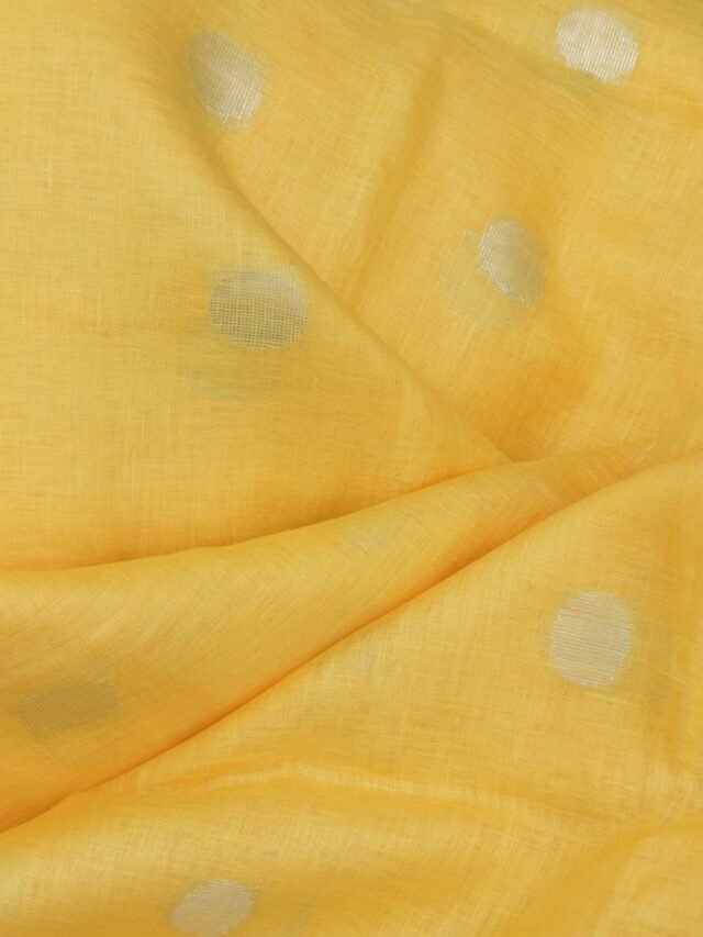 Yellow-zari-motifs-Pure-linen-summer-saree at Shilphaat.com