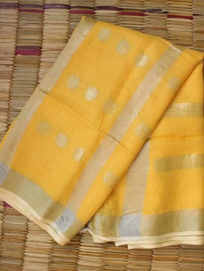 Yellow-zari-work-Pure-linen-saree