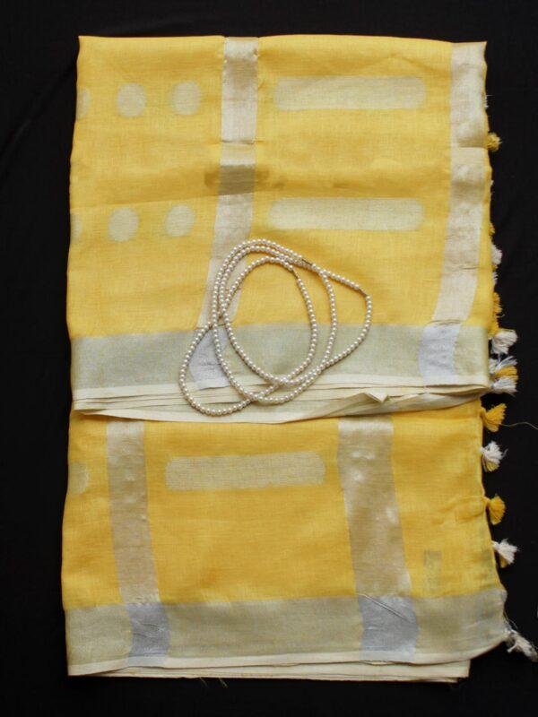 Yellow-zari-work-Pure-linen-saree at Shilphaat.com