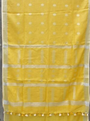 Yellow-zari-work-Pure-soft-linen-saree at Shilphaat.com