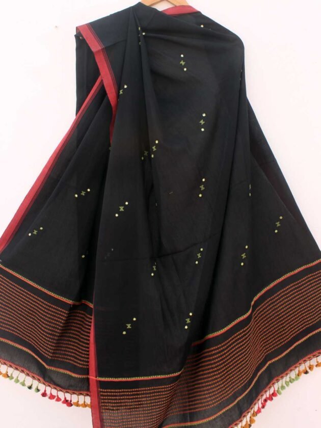 Black-miri-work-bhujodi-pure-cotton-dupatta