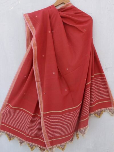 Brick-red-handloom-bhujodi-pure-cotton-dupatta