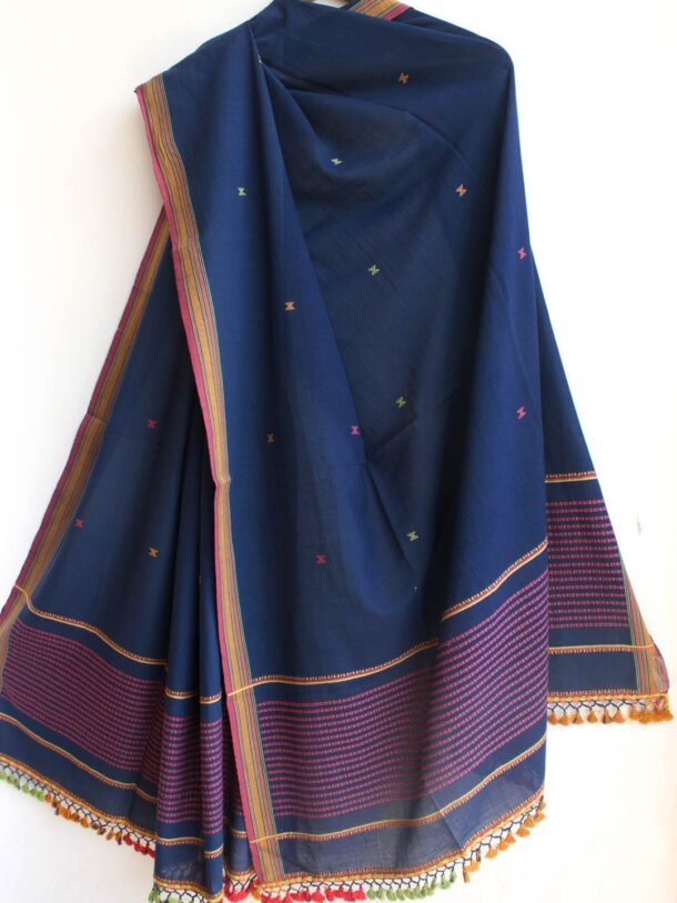 Dark-Blue-handloom-bhujodi-pure-cotton-dupatta Shilphaat