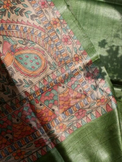Dark-Green-Madhubani-handpainted-pure-silk-dupatta