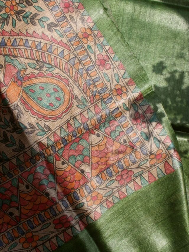 Dark-Green-Madhubani-handpainted-pure-silk-dupatta