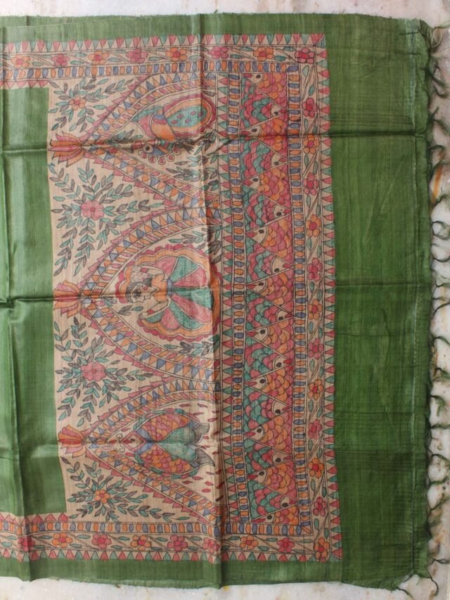 Dark-Green-Madhubani-tussar-silk-dupatta