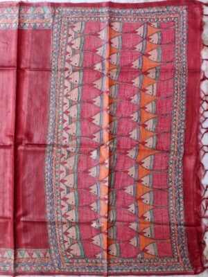 Maroon-Red-Madhubani-tussar-silk-dupatta