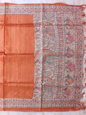 Orange-Madhubani-tussar-silk-dupatta
