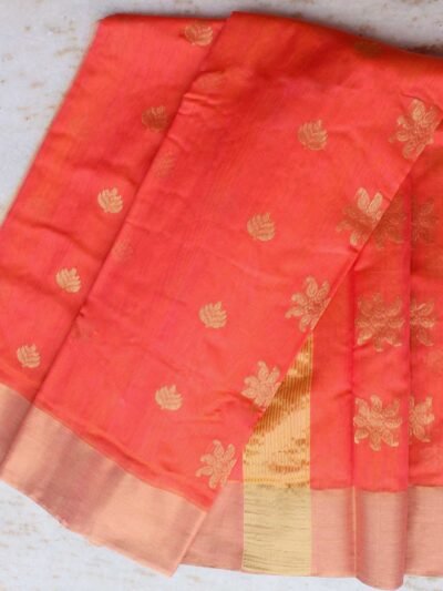 Orange-handwoven-Leaf-buit-chanderi-saree
