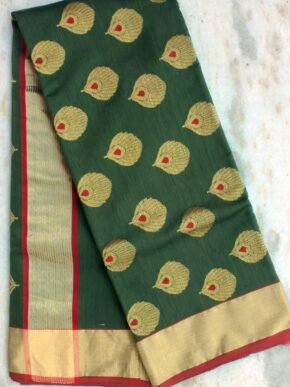 Red-and-Green-Zari-pure-chanderi-Saree